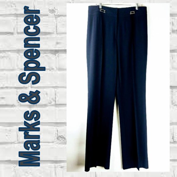 Marks & Spencer Navy Portfolio Relaxed Leg Trouser - Picture 1 of 6